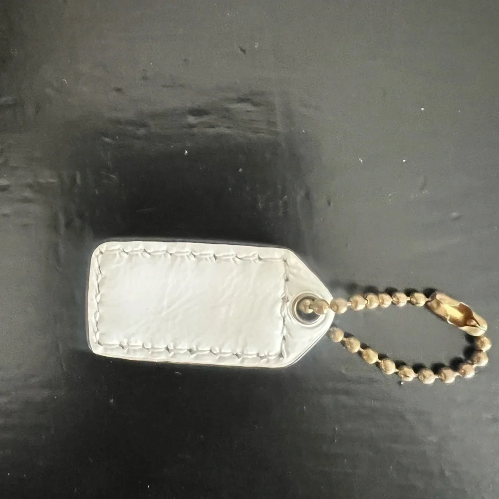 Coach Mini White Leather HangTag Keychain